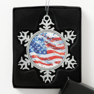 Ornement Flocon De Neige Drapeau américain USA Aquarelle 4 juillet