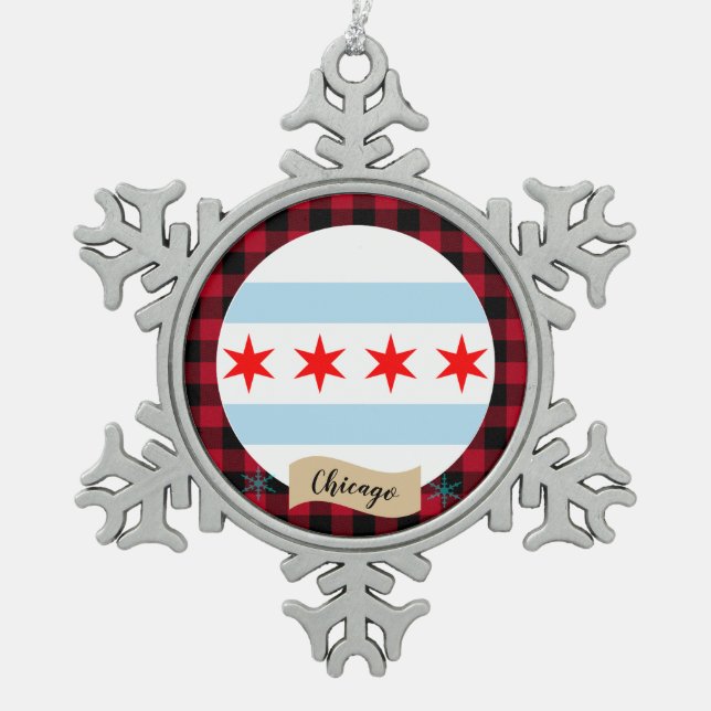 Ornement Flocon De Neige Drapeau de Chicago Patriotic, plaid de buffle (Devant)