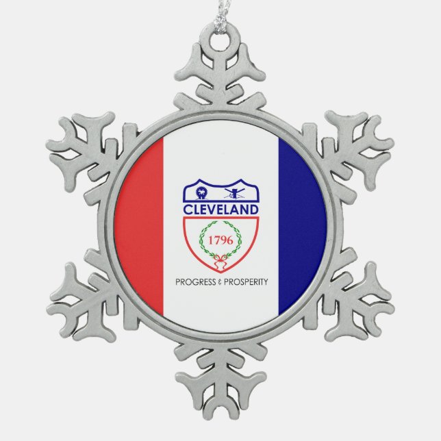 Ornement Flocon De Neige Drapeau de Cleveland, Ohio Snowflake Pewter Noël (Devant)