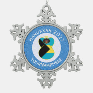 Ornement Flocon De Neige Drapeau de Hanukkah ange noir personnalisé des Bah