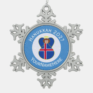 Ornement Flocon De Neige Drapeau de Hanukkah d'ange islandais personnalisé 