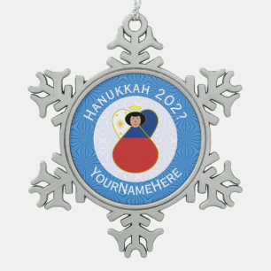 Ornement Flocon De Neige Drapeau de Hanukkah d'ange philippin personnalisé