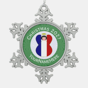 Ornement Flocon De Neige Drapeau de Noël d'ange français personnalisé 