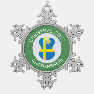 Ornement Flocon De Neige Drapeau de Noël personnalisé d'ange suédois