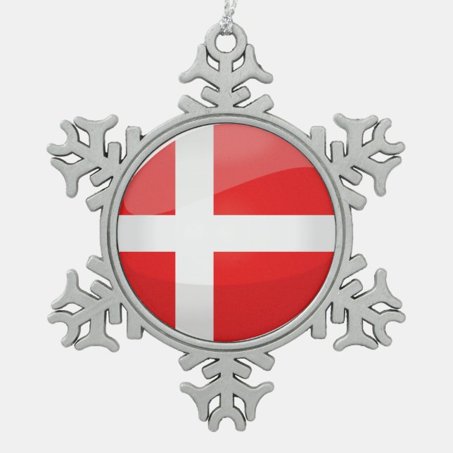 Ornement Flocon De Neige Drapeau du Danemark rond brillant (Devant)