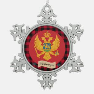 Ornement Flocon De Neige Drapeau du Monténégro patriotique, buffle rouge pl