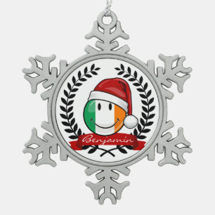 Ornement Flocon De Neige Drapeau irlandais souriant de style Noël