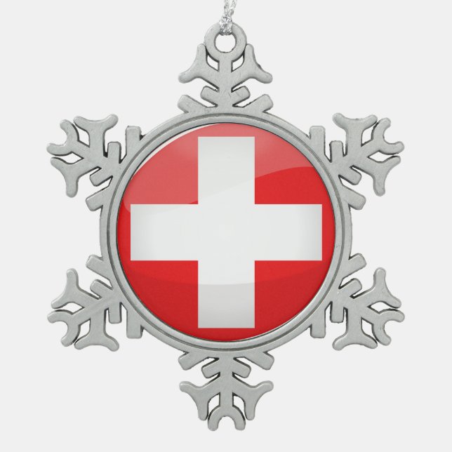Ornement Flocon De Neige Drapeau suisse rond brillant (Devant)