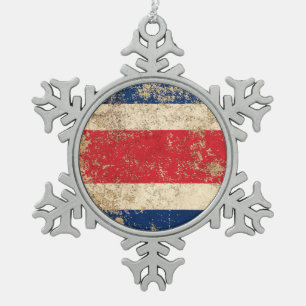 Ornement Flocon De Neige Drapeau vintage âgé rugueux du Costa Rica