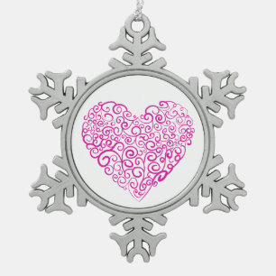 Ornement Flocon De Neige Écriture spirale coeur rose pour la Saint Valentin