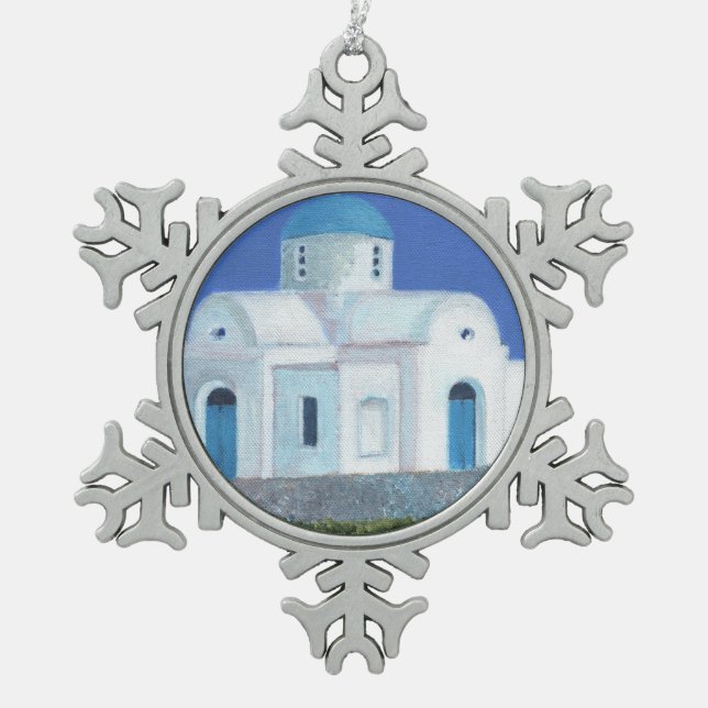Ornement Flocon De Neige Église chypriote grecque bleue et blanche (Devant)