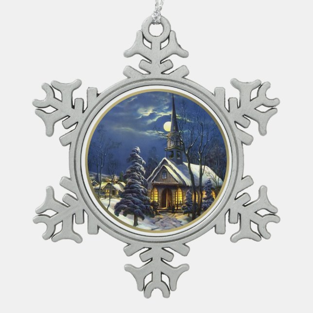 Ornement Flocon De Neige Église de Noël (Devant)