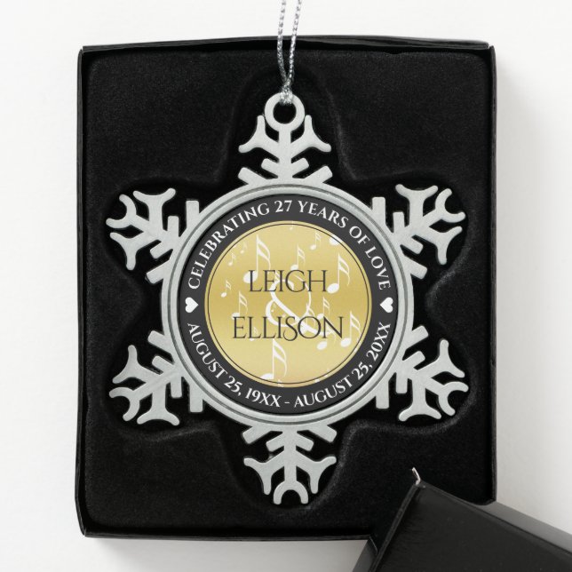 Ornement Flocon De Neige Élégant 27e anniversaire de Mariage de musique (Boîte)