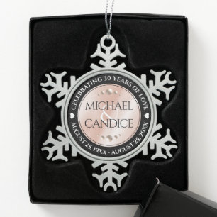 Ornement Flocon De Neige Élégant 30e anniversaire du 46e Mariage Pearl