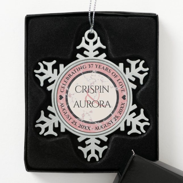 Ornement Flocon De Neige Élégant 37e anniversaire du Mariage Alabaster (Boîte)