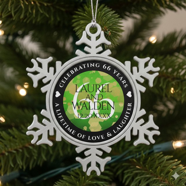 Ornement Flocon De Neige Élégant 66ème anniversaire de Mariage Titanite (66th Titanite Wedding Anniversary Snowflake Pewter Ornament Cover Photo)