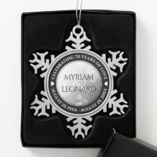 Ornement Flocon De Neige Élégant 70e anniversaire de Mariage Platinum