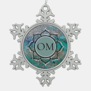 Ornement Flocon De Neige Élégant bleu brillant OM Lotus