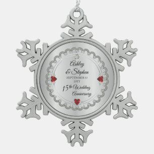 Ornement Flocon De Neige Elégant Ruby   15e anniversaire du Mariage des di