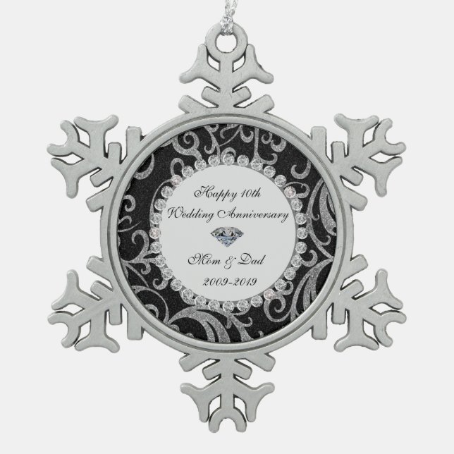 Ornement Flocon De Neige Élégant tourbillons Diamants 10e anniversaire Mari (Devant)