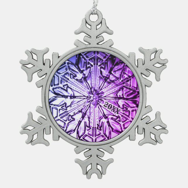 Ornement Flocon De Neige Élégant violet de verre teint Année (Devant)