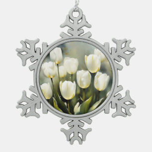 Ornement Flocon De Neige Élégante bande de tulipes blanches dans un jardin 