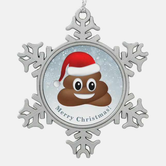 Ornement Flocon De Neige emoji de noël poo avec chapeau santa (Devant)
