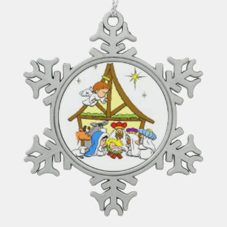 Ornement flocon de neige en étain/Nativité