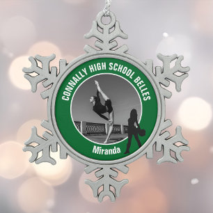 Ornement Flocon De Neige Équipe de drill verte Photo Danseuse de lycée