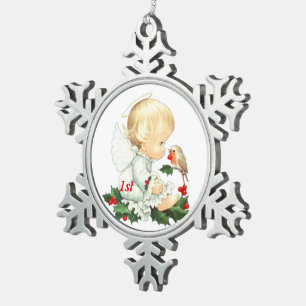 Ornement Flocon De Neige ęr Ange de bébé de Noël