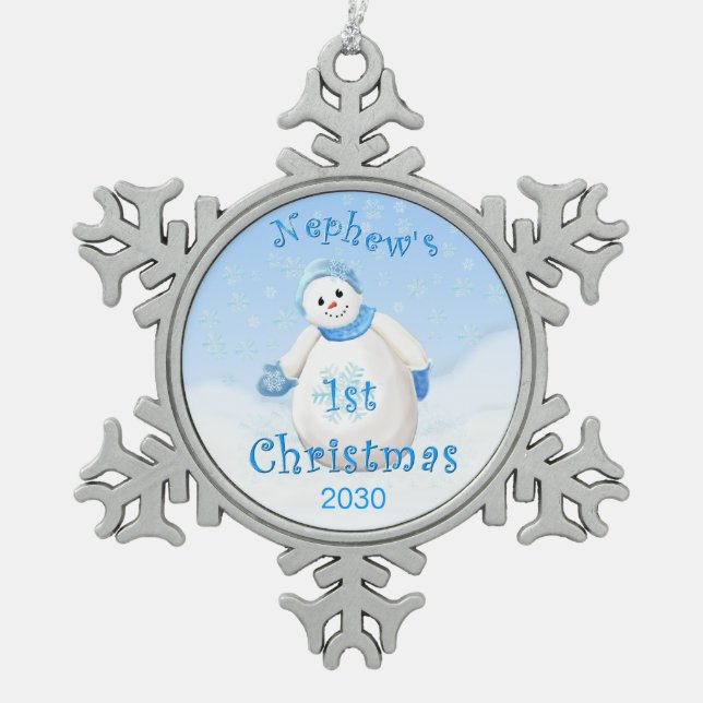 Ornement Flocon De Neige Ęr souvenir de Noël du neveu (Devant)