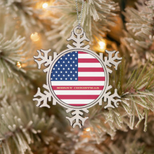 Ornement Flocon De Neige États-Unis Drapeau étoiles rayures American Patrio