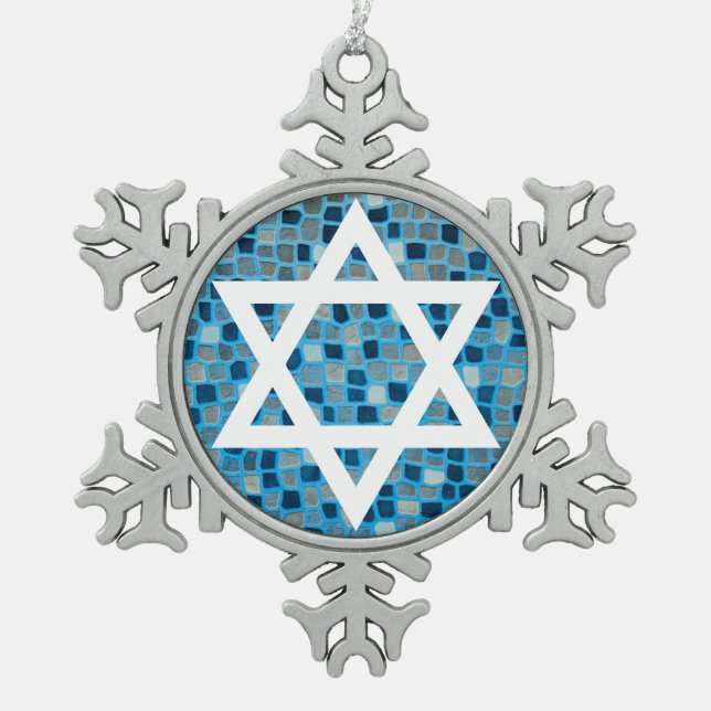 Ornement Flocon De Neige Étoile de David sur Blue Mosaic Carrelage Motif Or (Devant)