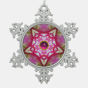 ORNEMENT FLOCON DE NEIGE ETOILE ROUGE ABSTRAITE AVEC GEM FUCHSIA AMÉTHYST