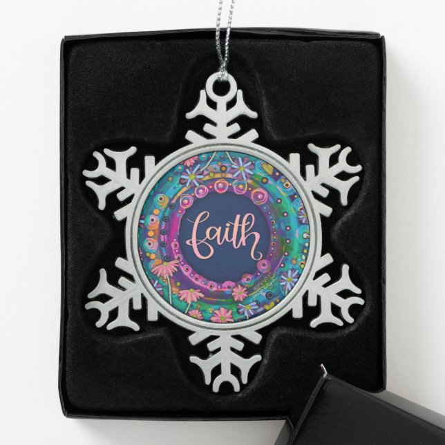 Ornement Flocon De Neige Faith Pink Bleu Floral Plutôt Inspiritisme (Boîte)