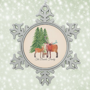 Ornement Flocon De Neige Famille de Red Deer personnalisée