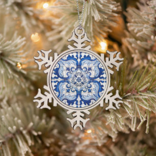 Ornement Flocon De Neige Famille Portugaise Azulejo Carreaux vernis