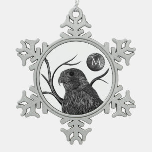 Ornement Flocon De Neige Faucon Pleine Lune Monogramme