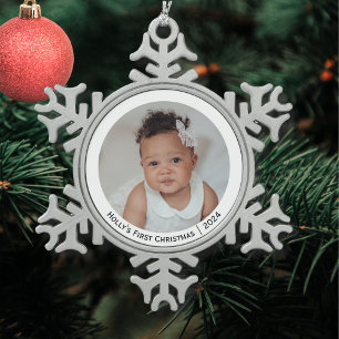 Ornement Flocon De Neige Festive Elegant Photo Baby's First Christmas