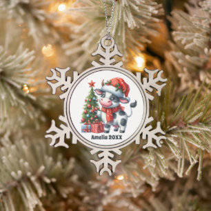 Ornement Flocon De Neige Festive Noël ferme vache ajouter nom date