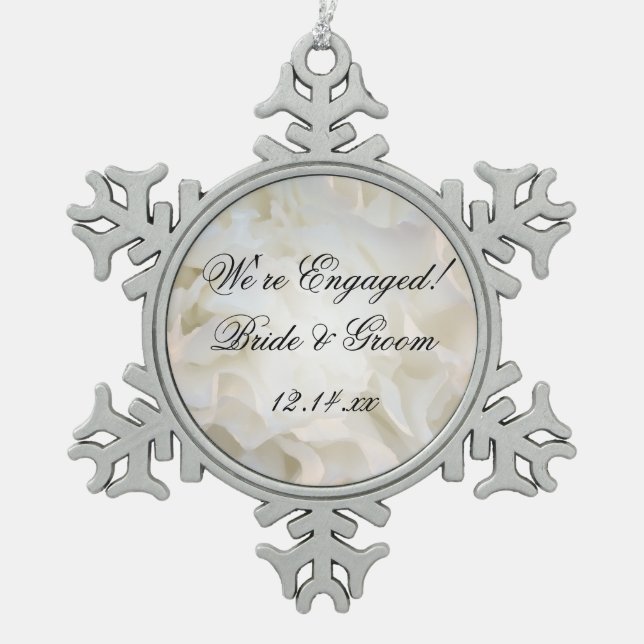 Ornement Flocon De Neige Fiançailles de fleurs d'oeillet blanc (Devant)