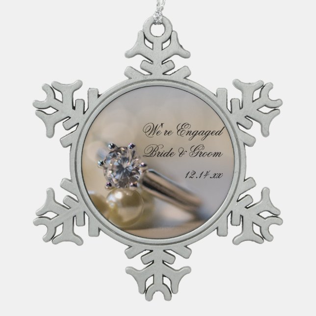 Ornement Flocon De Neige Fiançailles Diamond Ring et Pearl (Devant)
