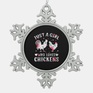 Ornement Flocon De Neige Fille d'art de poulet qui aime les poulets
