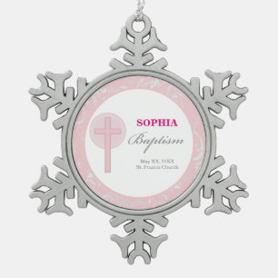 Ornement Flocon De Neige Fille en dentelle rose Baptême