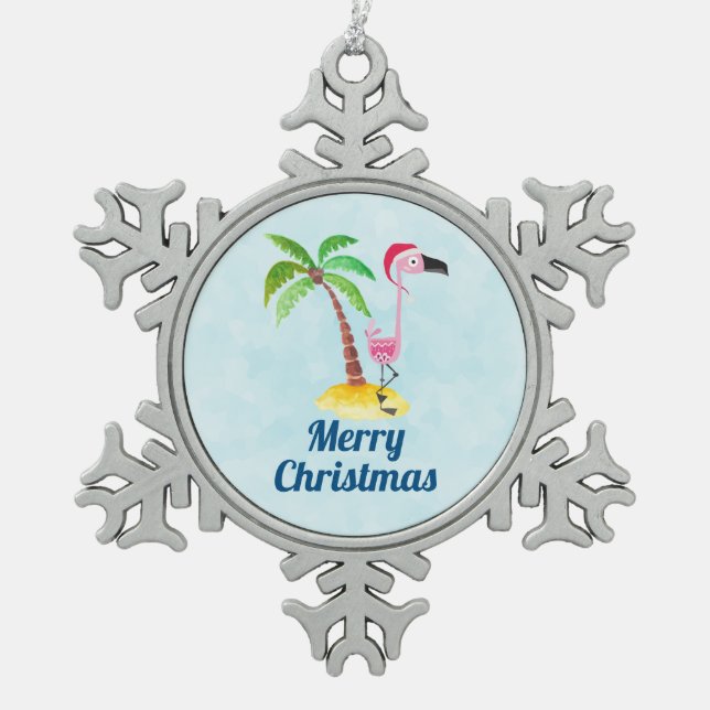 Ornement Flocon De Neige Flamant rose rose lunique Noël tropical (Devant)