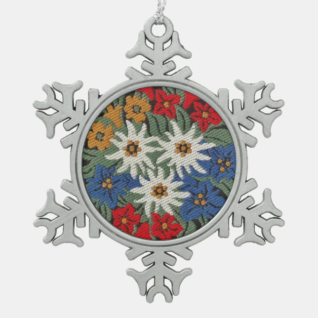 Ornement Flocon De Neige Fleur alpine suisse Edelweiss (Devant)