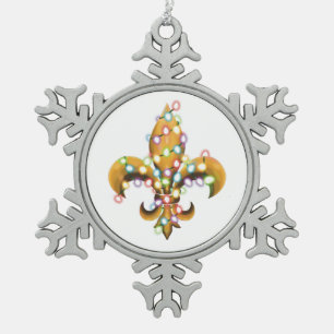 Ornement Flocon De Neige Fleur de Lis avec lumières