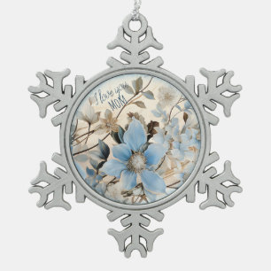 Ornement Flocon De Neige Fleurs Bleues D'Hiver Pour Maman