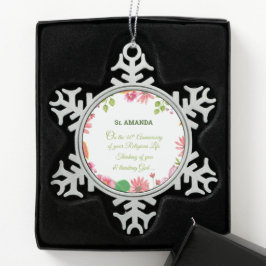 Ornement Flocon De Neige Fleurs d'aquarelle religieuses du 40e anniversaire