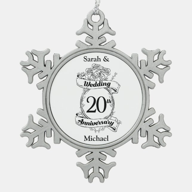 Ornement Flocon De Neige Fleurs du 20e anniversaire du Mariage (Devant)